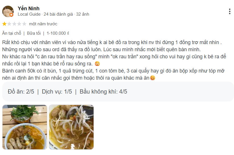 Review, Trải nghiệm của thực khách