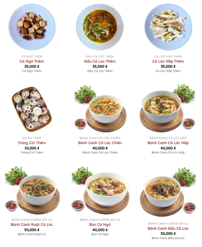 menu bánh canh cá lóc Cường Đô la nổi tiếng đất Sài Thành