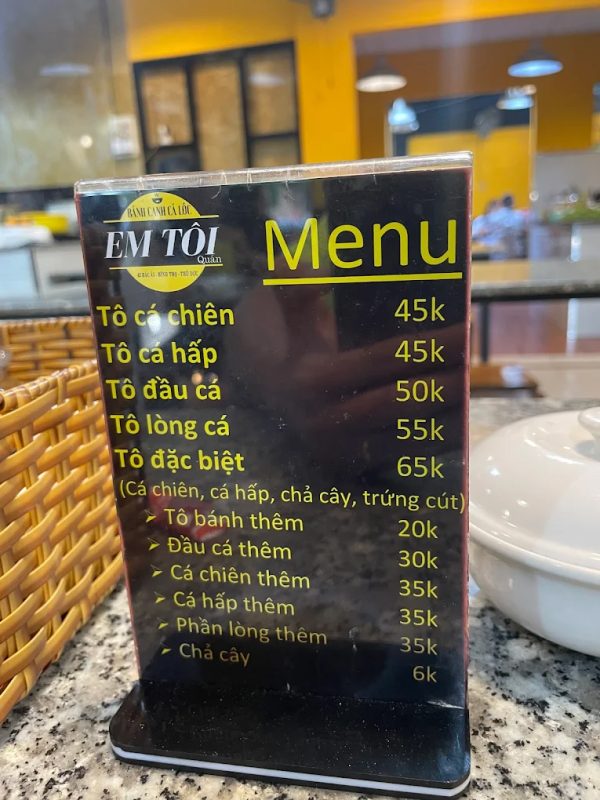 menu Bánh canh cá lóc Em Tôi - 43 Bác Ái, Thủ Đức