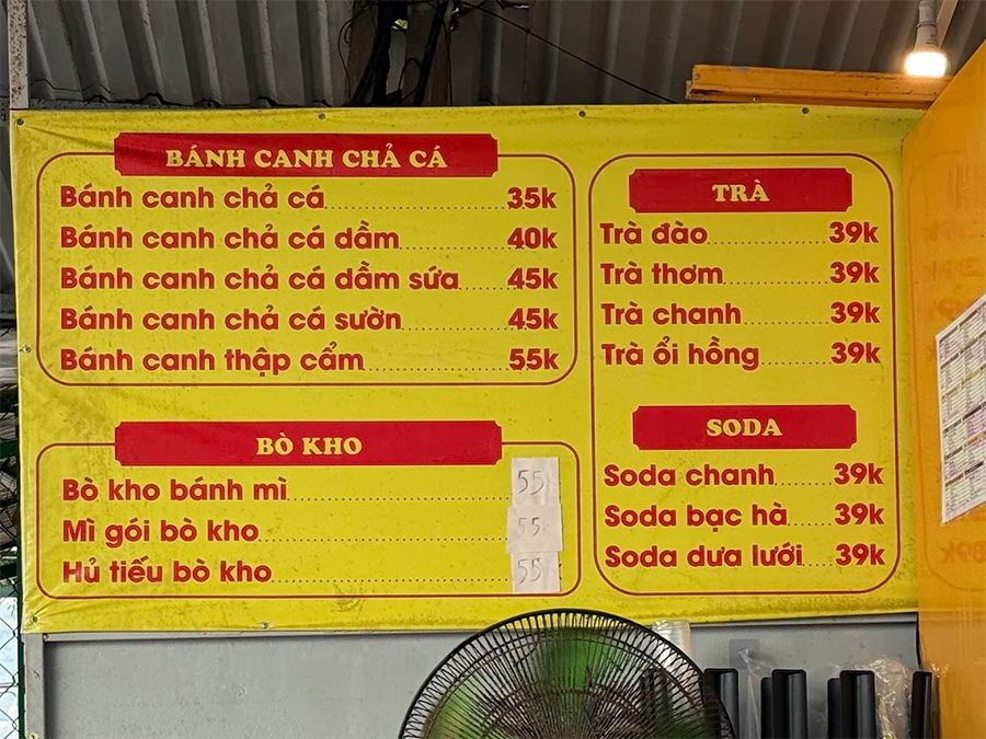 menu Bánh canh chả cá Tuấn Mập - 117A Chu Mạnh Trinh, Vũng Tàu