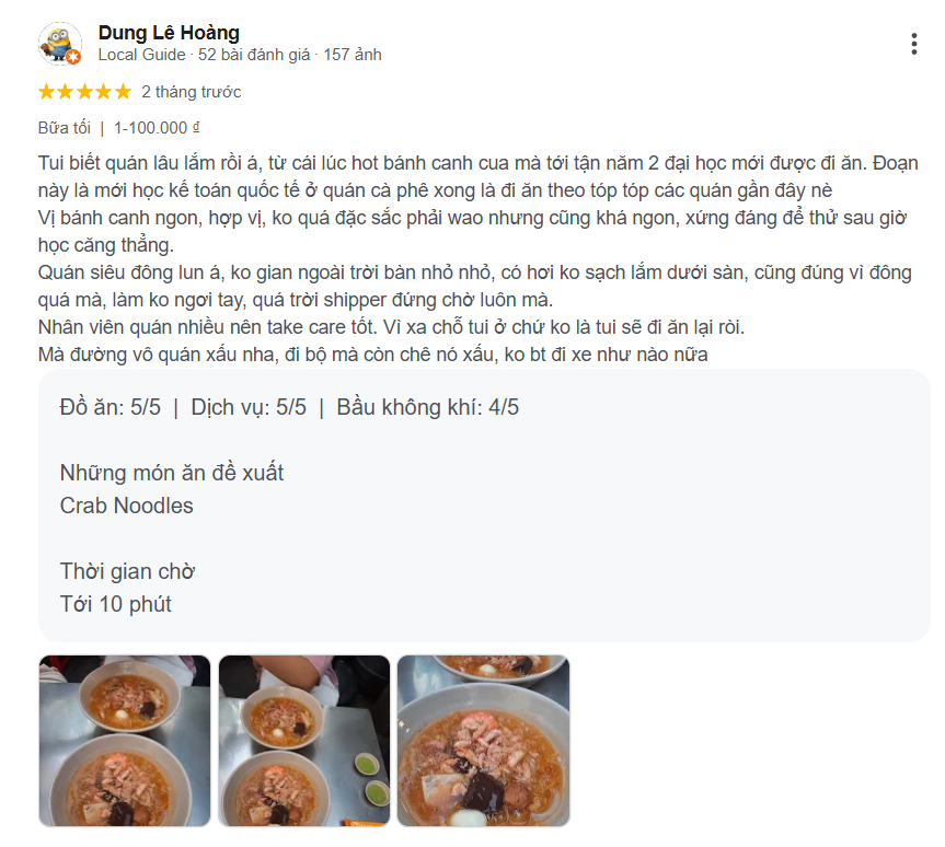 Review trải nghiệm bánh canh cua bà ba