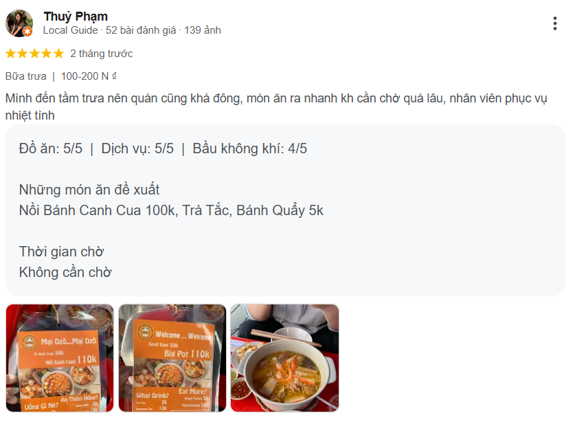 Review trải nghiệm bánh canh cua bà ba