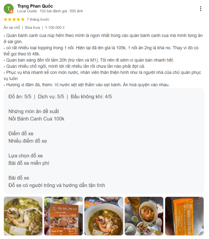 Review trải nghiệm bánh canh cua bà ba