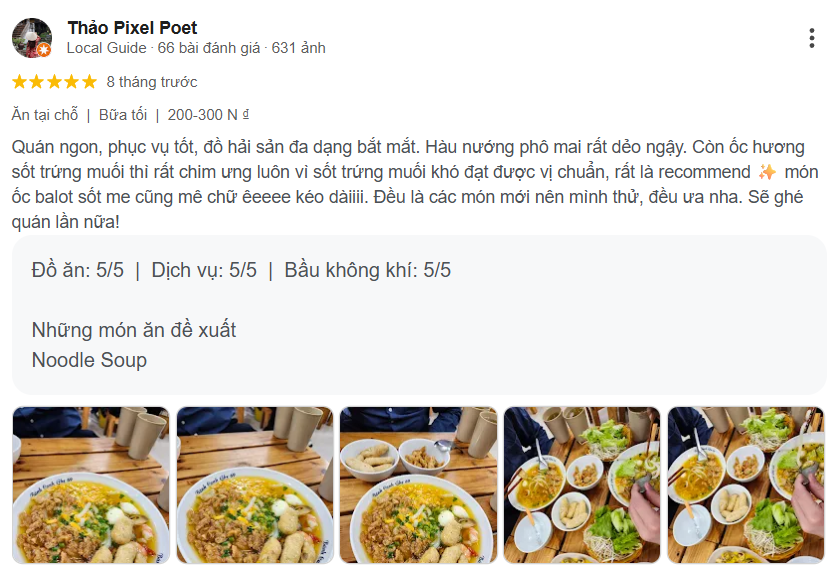 Review, Trải nghiệm của thực khách