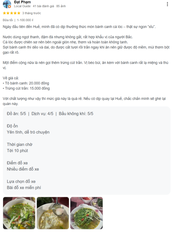 Review Bánh canh cá lóc Dì Hương lâu đời tại Huế