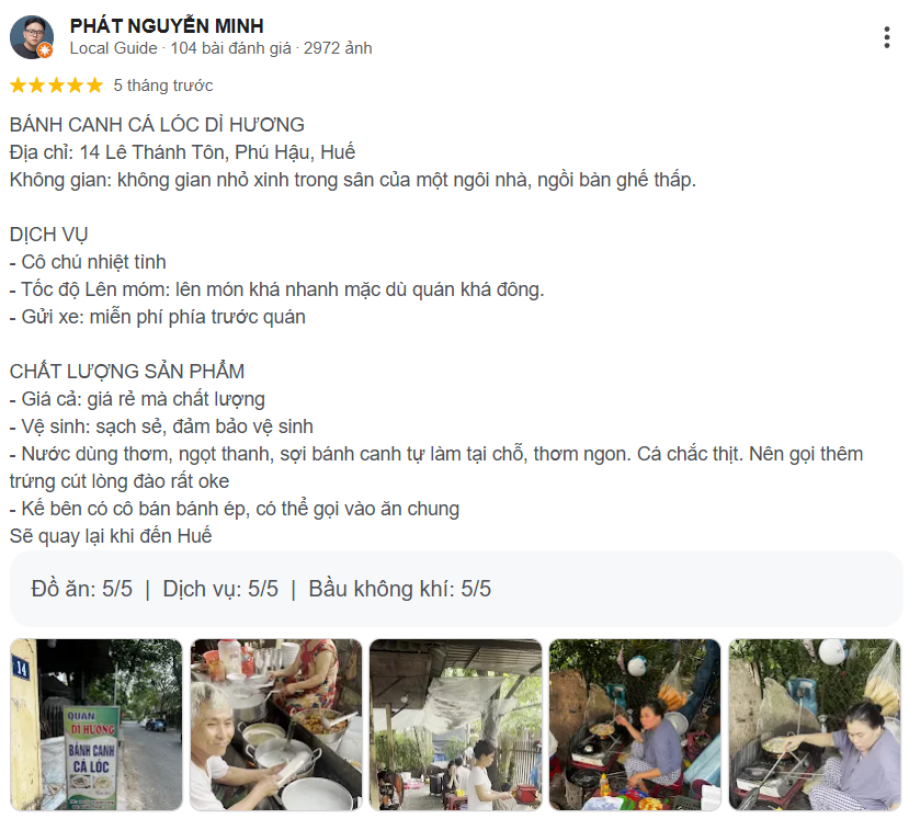 Review Bánh canh cá lóc Dì Hương lâu đời tại Huế