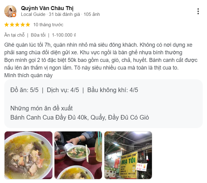 Review Bánh Canh Cua Mạ Tôi Đường Vạn Kiếp, Bình Thạnh