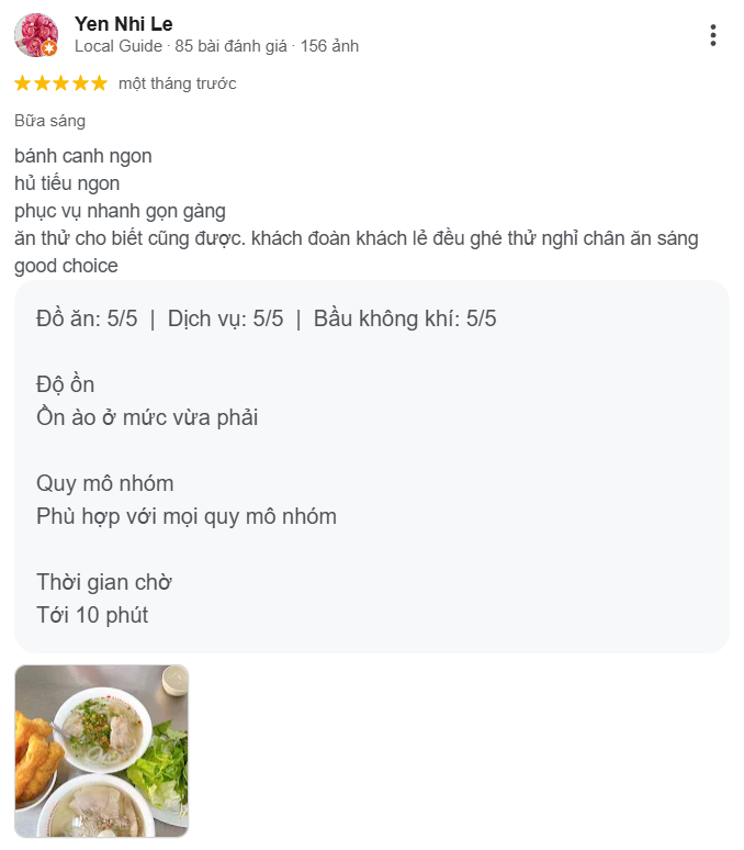Review, trải nghiệm của khách hàng với bánh canh long hương