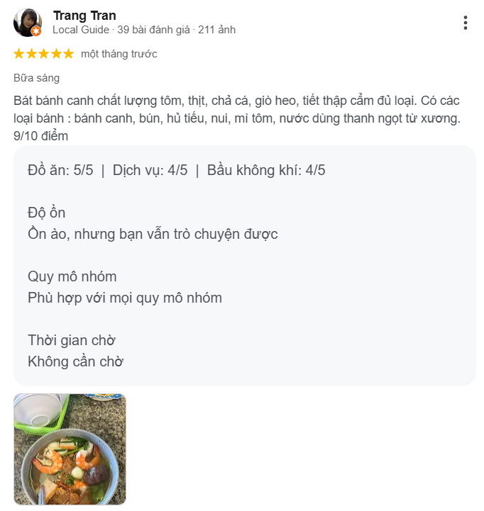 Review, trải nghiệm của khách hàng với bánh canh long hương