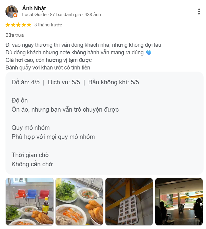 Review, trải nghiệm của khách hàng với bánh canh long hương
