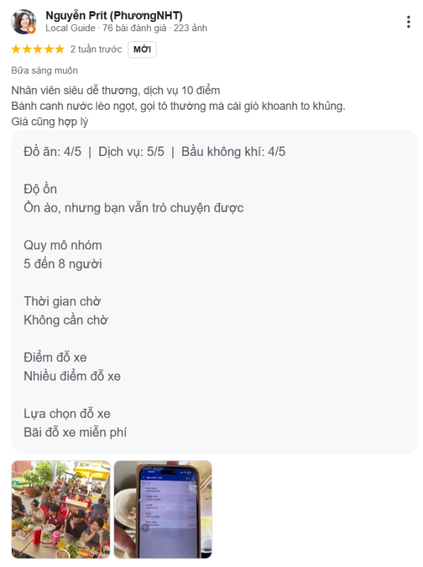 Review, trải nghiệm của khách hàng với bánh canh long hương