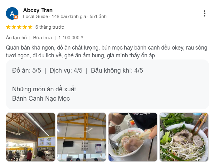 Review, trải nghiệm của khách hàng với bánh canh long hương